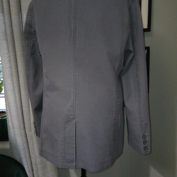 INC Grey Denim-Style Tonal Striped Blazer with Chest Embroidery Sz M NWT - Picture 7 of 16